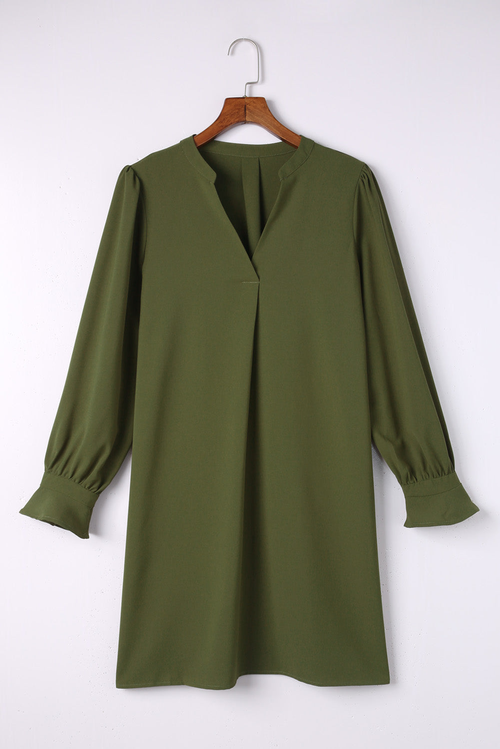 Green Split V Neck Ruffled Sleeves