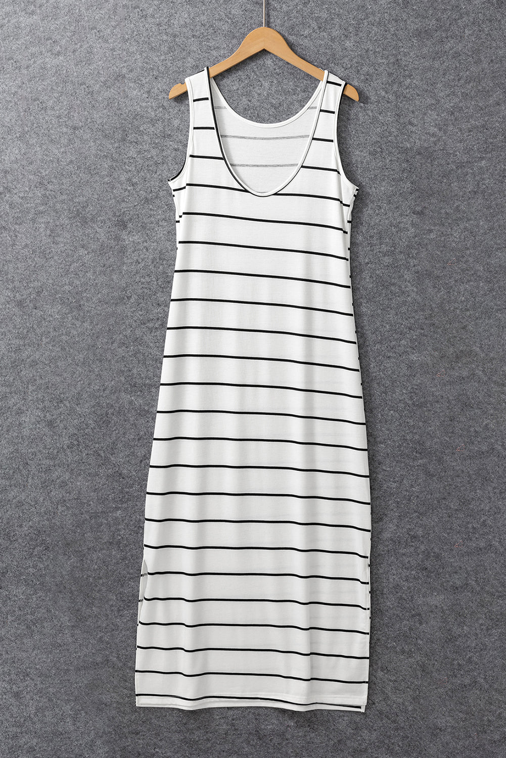 White Stripe Print Open Back Sleeveless