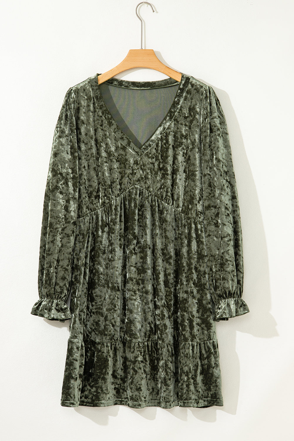 Coffee Plus Size Velvet Babydoll Mini Dress with Puff Sleeve