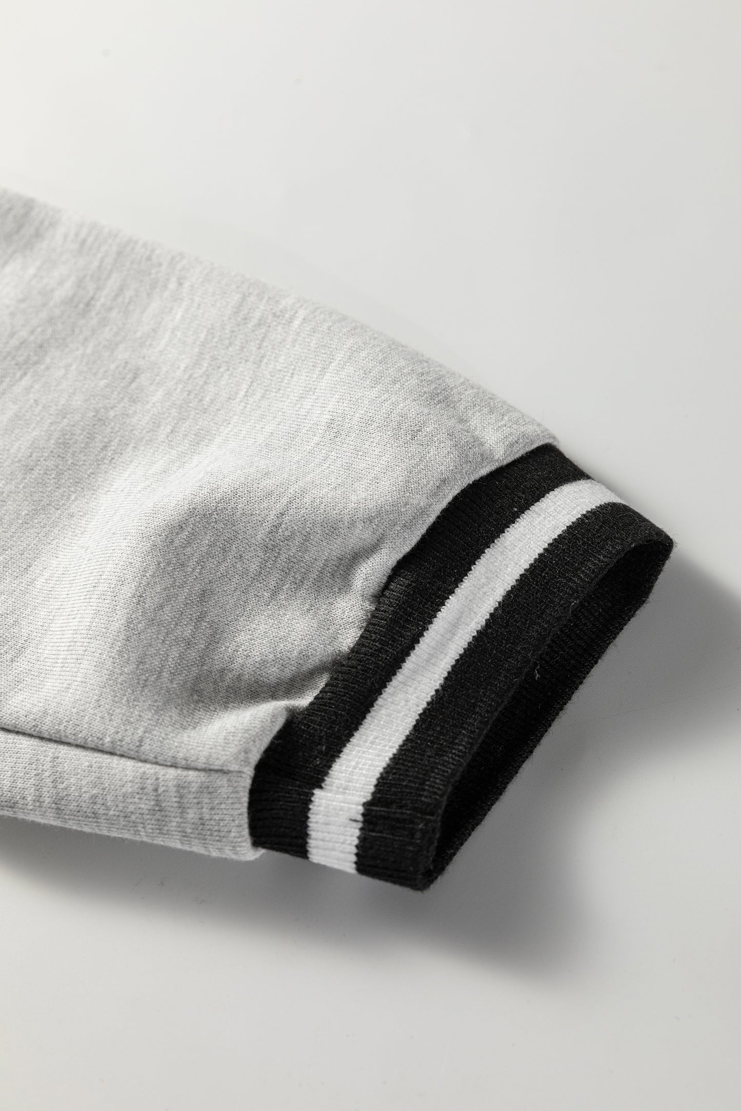 Light Grey Striped Trim V Neck Long Sleeve Preppy T Shirt Dress