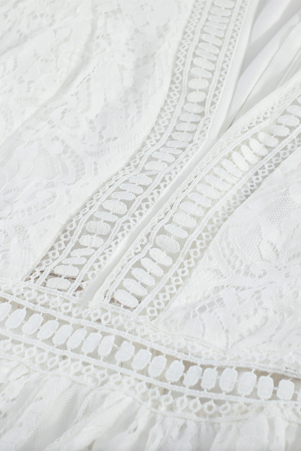 White V Neck High Waist Lace