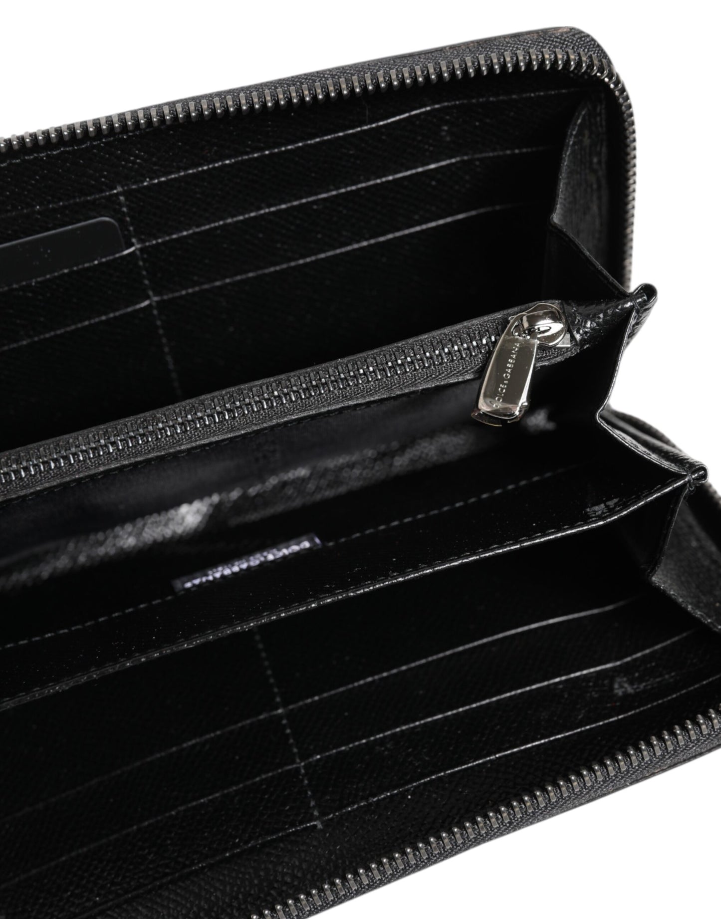 Dolce & Gabbana Black Gray Leopard Leather Zip Around Continental Wallet