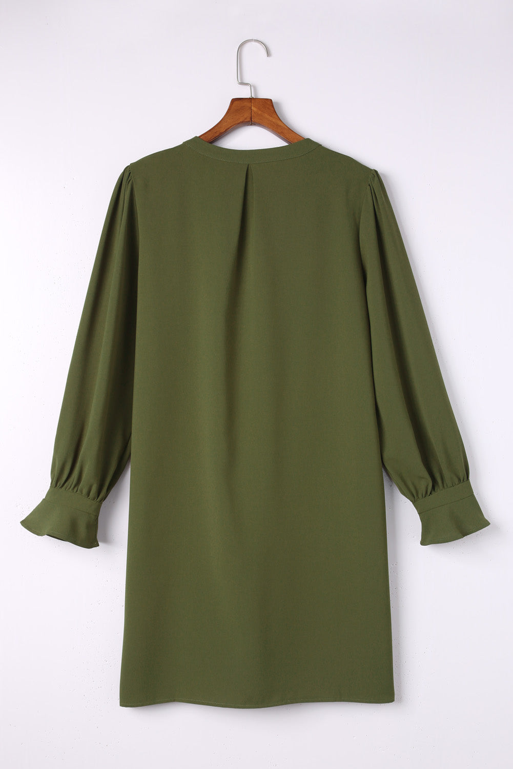 Green Split V Neck Ruffled Sleeves