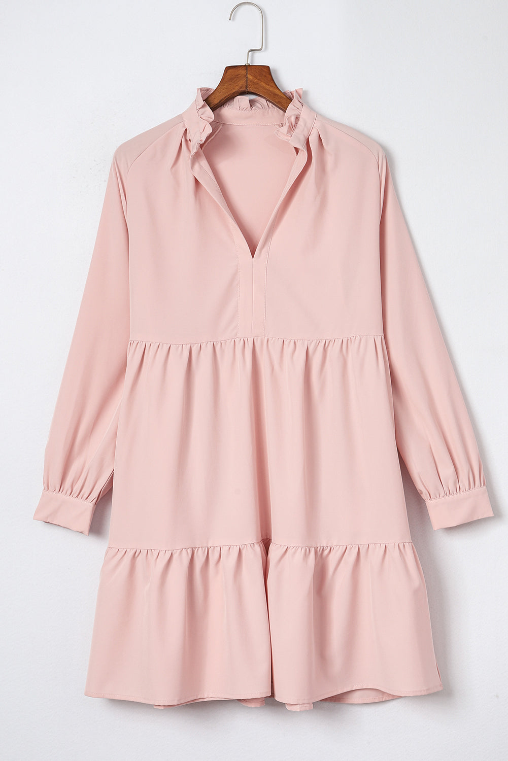 Pink Frilled Stand Collar Long Sleeve
