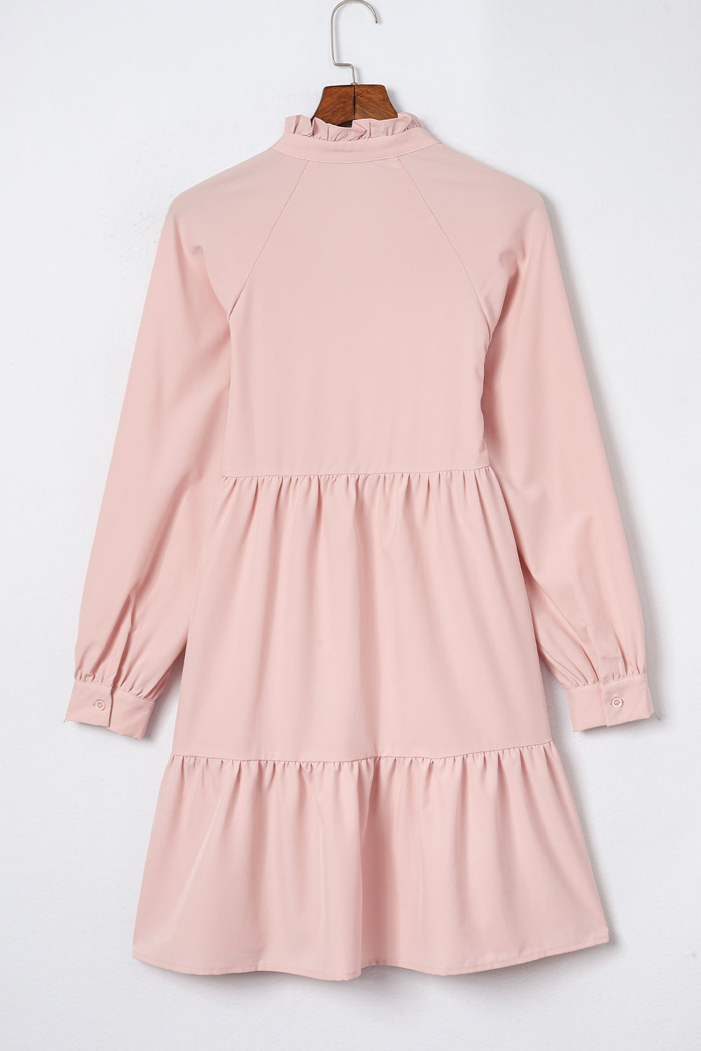 Pink Frilled Stand Collar Long Sleeve