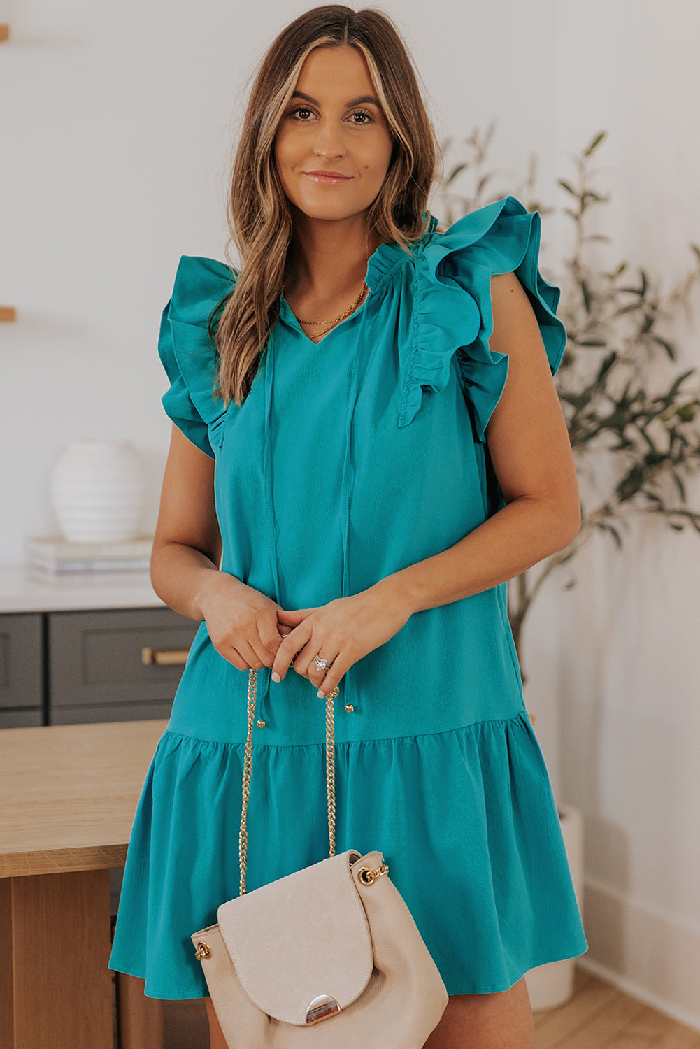 Green Tiered Ruffled Sleeves