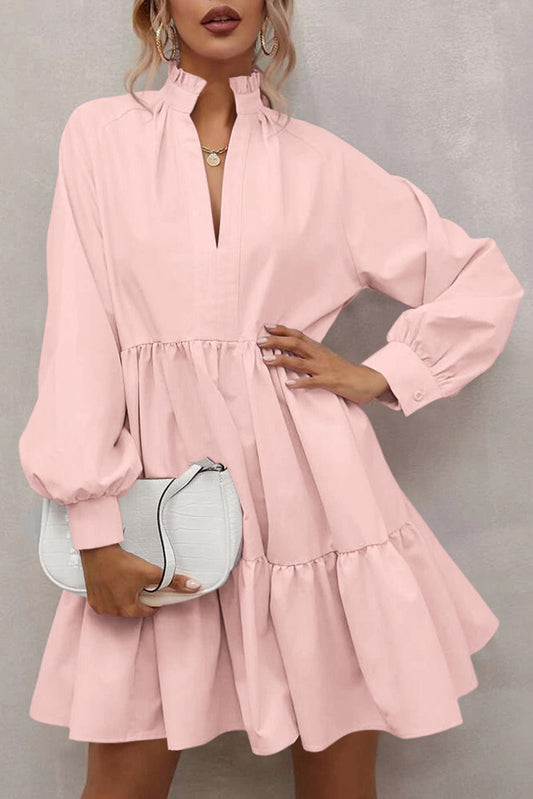 Pink Frilled Stand Collar Long Sleeve