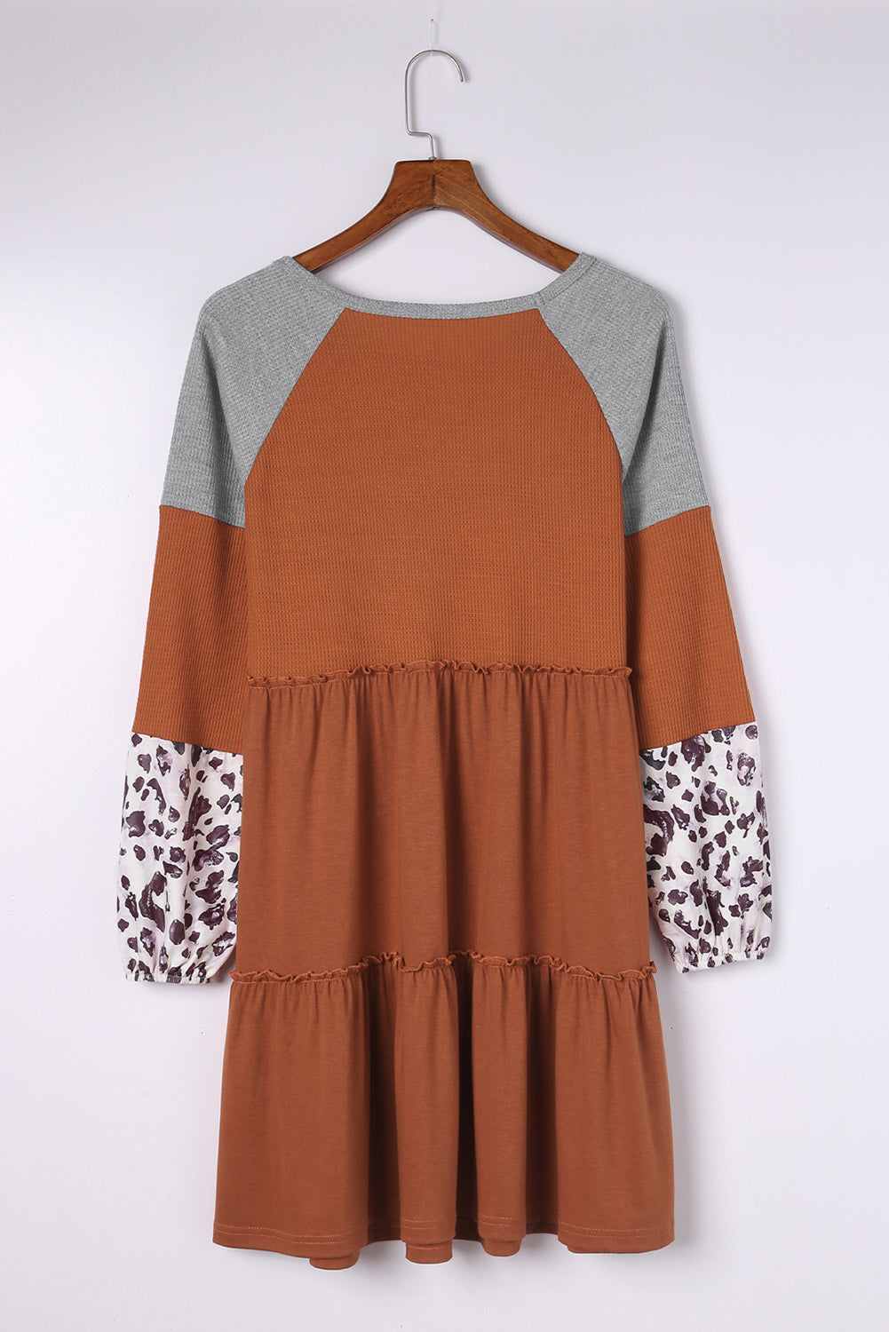 Brown Waffle Knit Leopard Patchwork