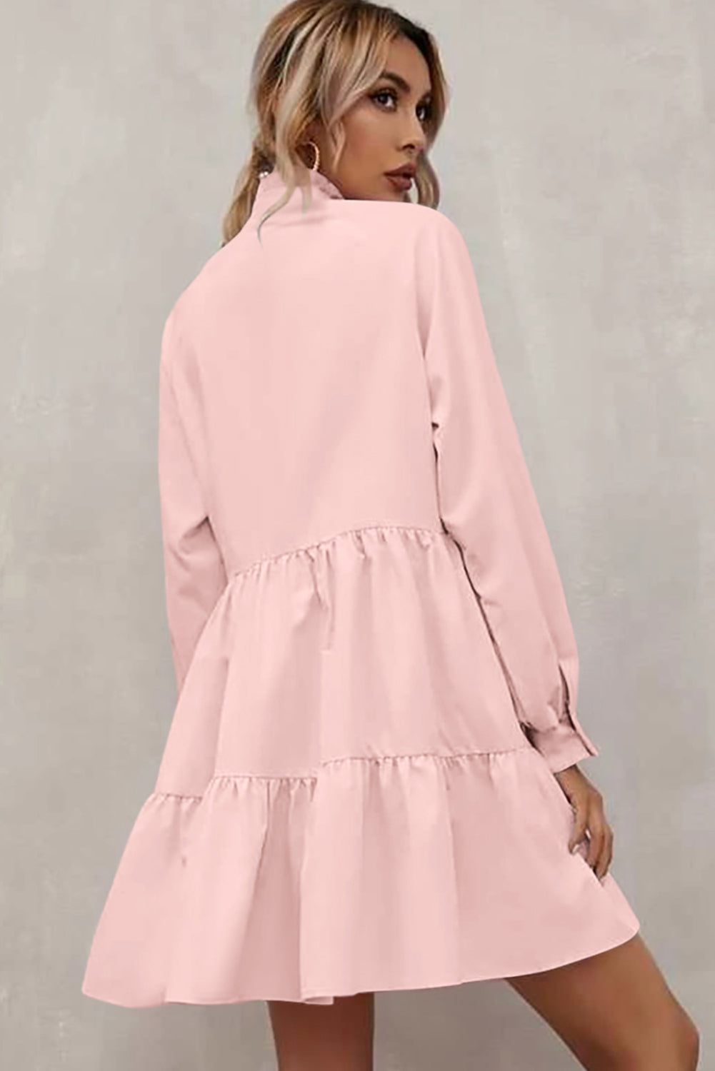 Pink Frilled Stand Collar Long Sleeve