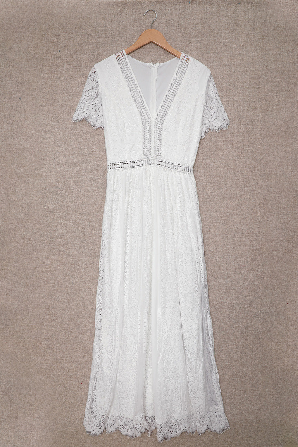 White V Neck High Waist Lace
