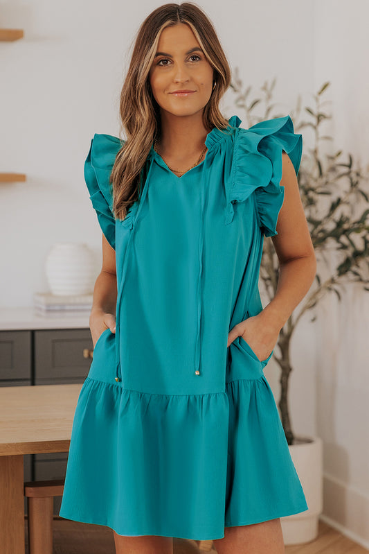 Green Tiered Ruffled Sleeves