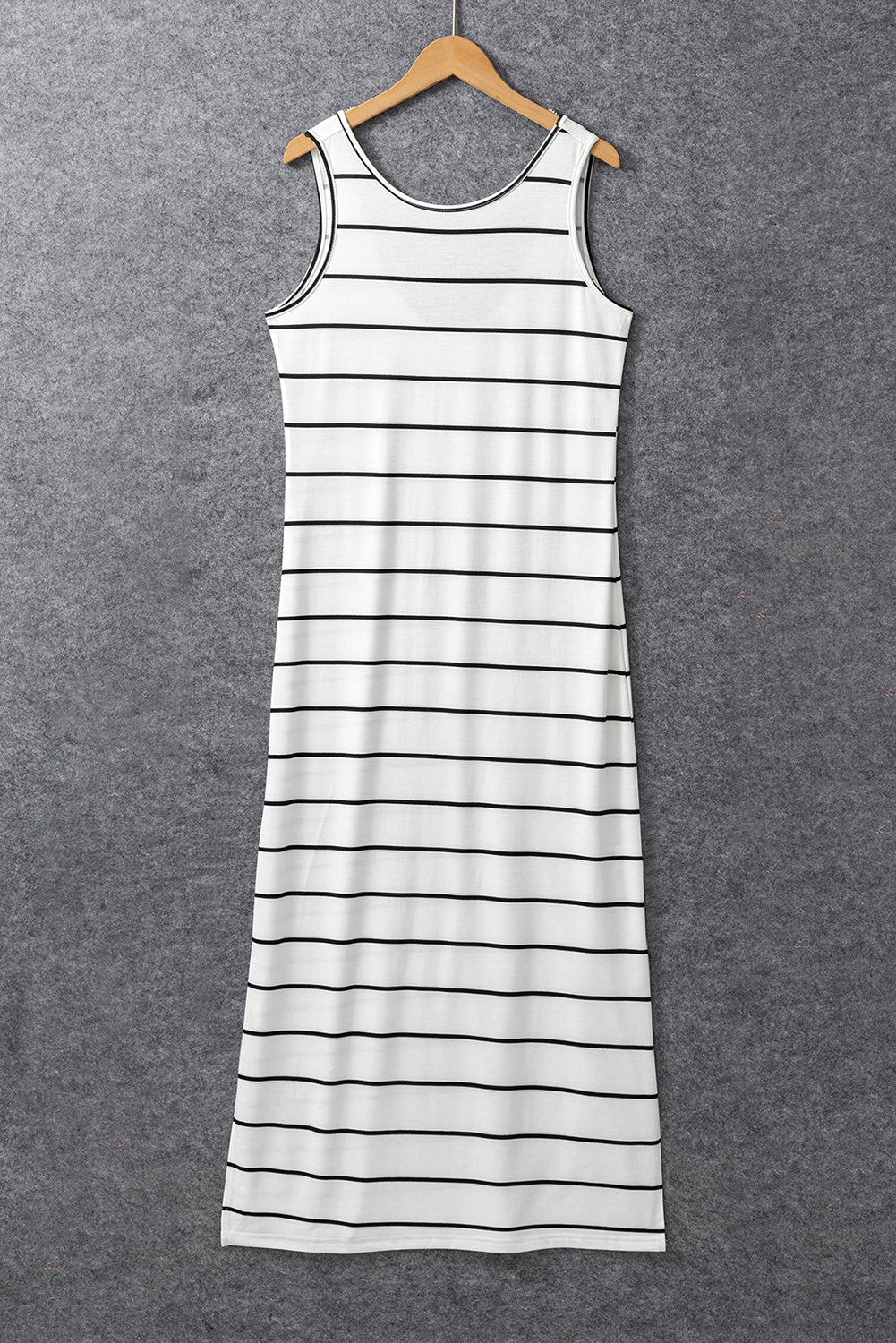 White Stripe Print Open Back Sleeveless