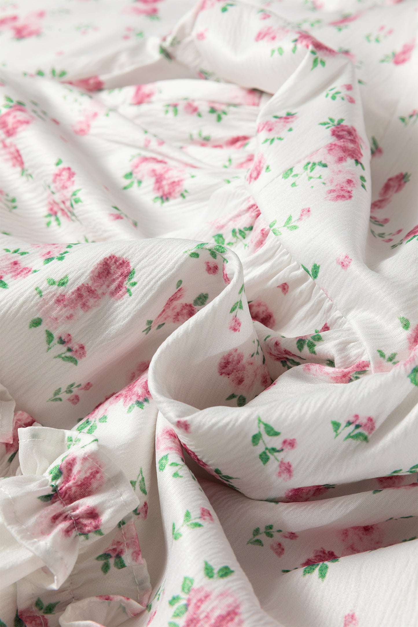 Pink Floral Print Long Sleeve Ruffle Detail Flared Mini Dress