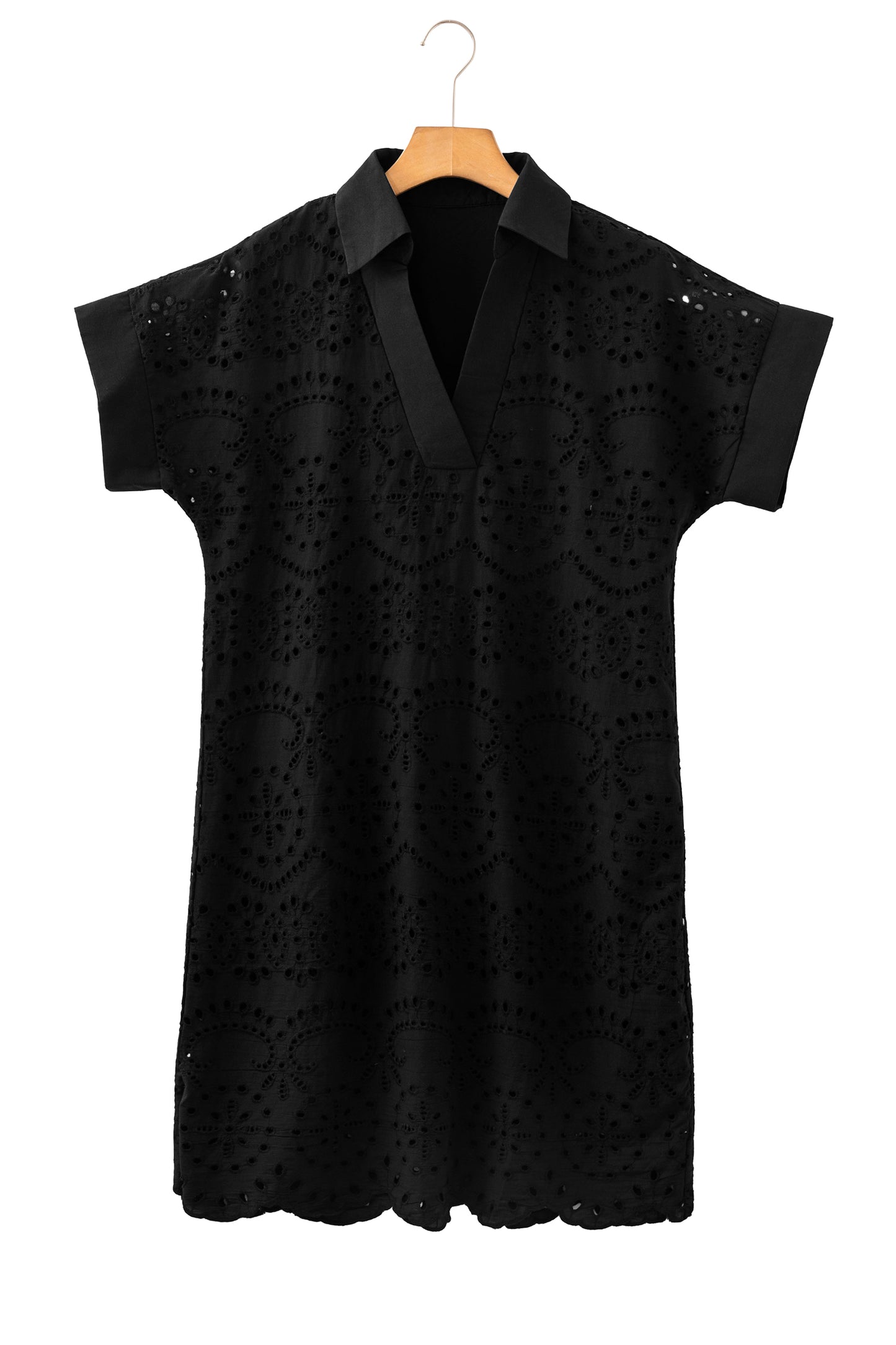 White Solid Color Eyelet Embroidered T Shirt Mini Dress