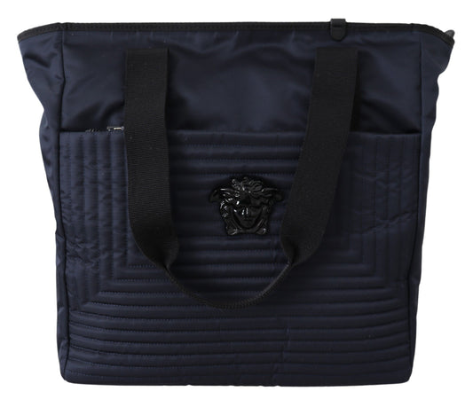 Versace Blue Nylon Tote Bag