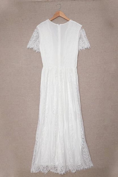 White V Neck High Waist Lace