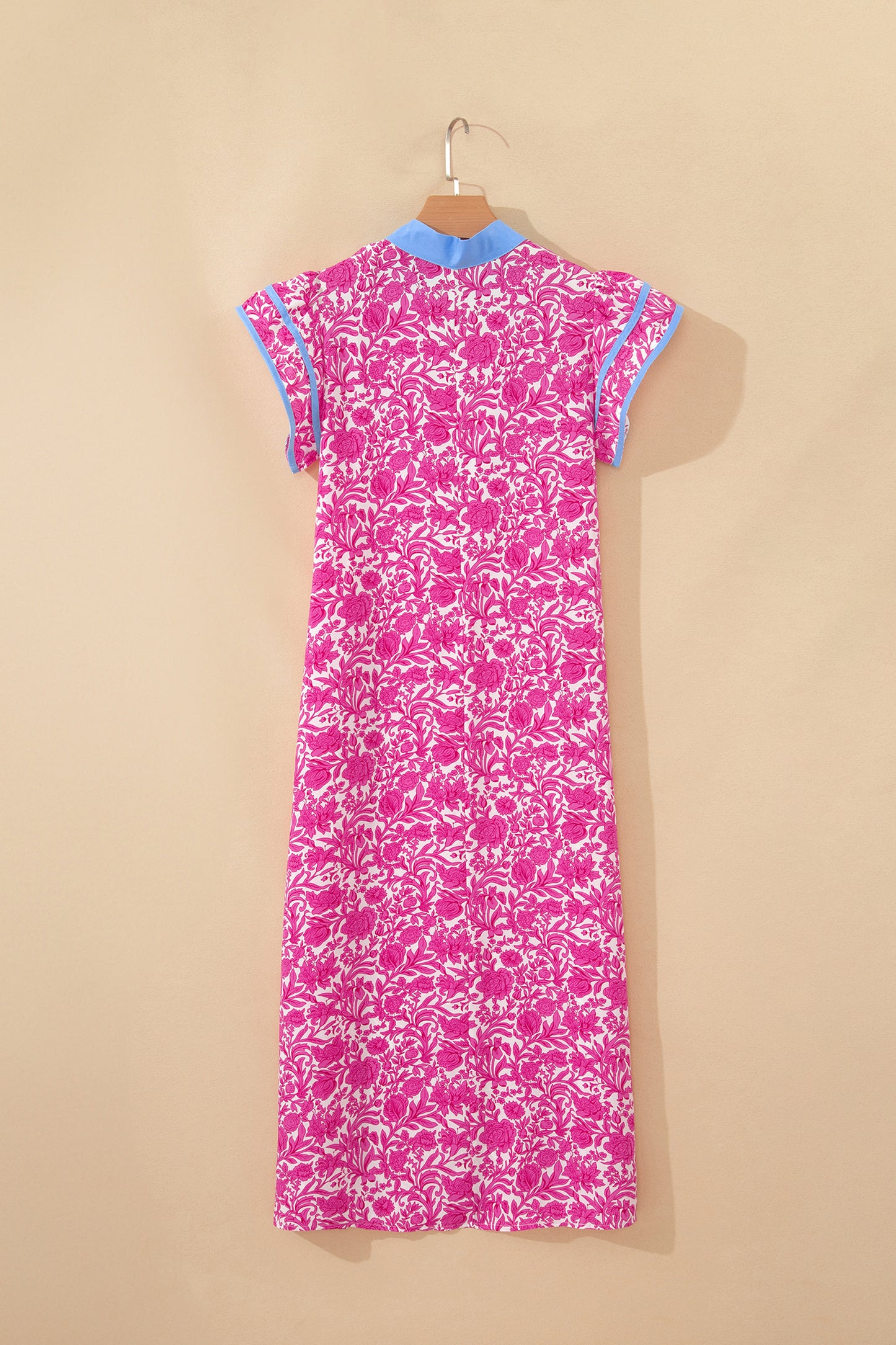 Green Floral Print Color Block Patchwork V Neck Short Sleeve Midi Dress