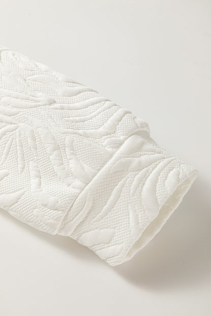 White Jacquard Textured Quarter Zipper Shift Mini Dress