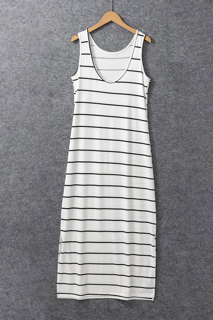 White Stripe Print Open Back Sleeveless 