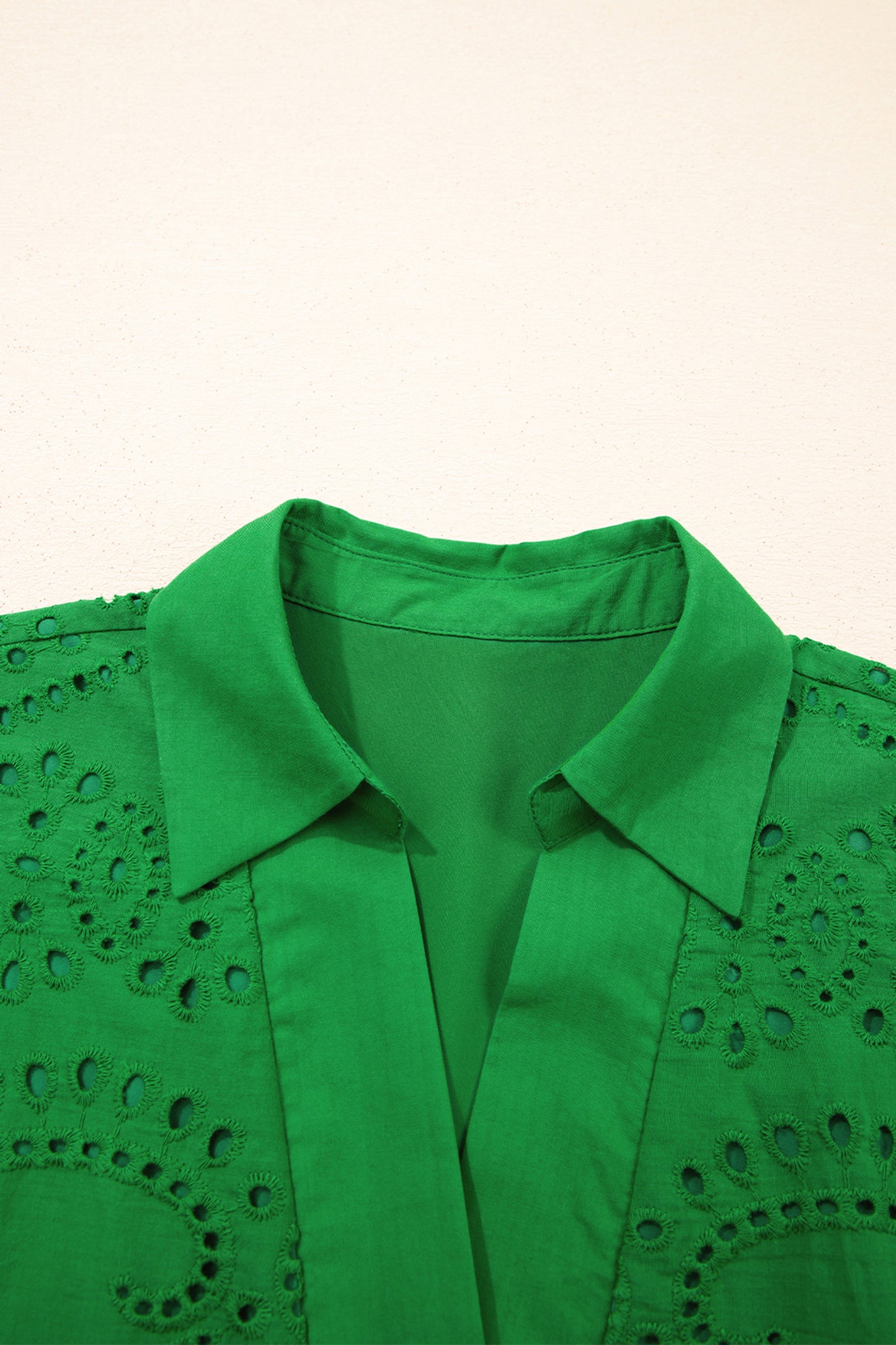 Green Solid Color Eyelet Embroidered T Shirt Mini Dress