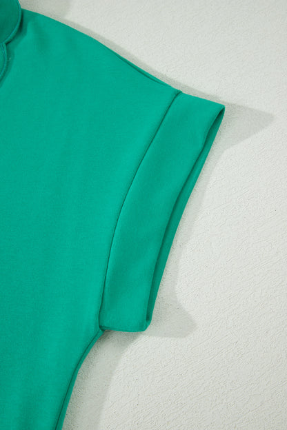 Beau Blue Solid Color Snap Button Polo Collar Short Sleeve Scallop Hem Mini Dress