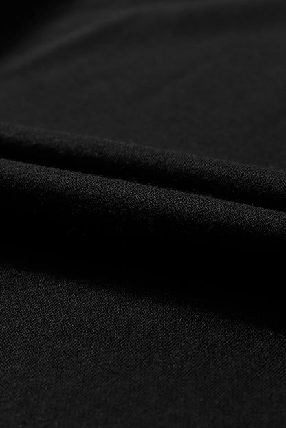 Black Solid Color Puff Sleeve Ruffle Hem