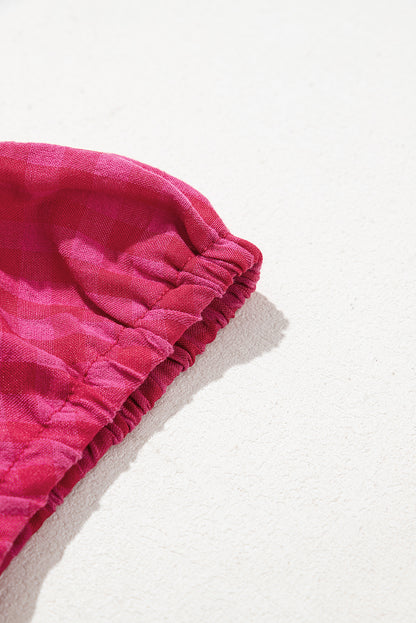 Rose Ginham Check Bubble Sleeve Ruffled Maxi Dress