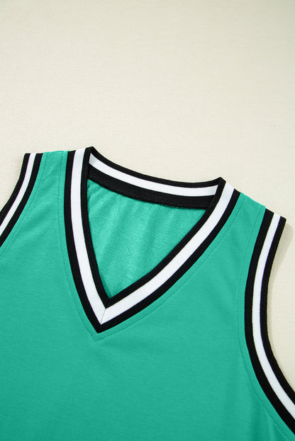 Mint Green Color Contrast Trim V Neck Shift Sleeveless Mini Dress