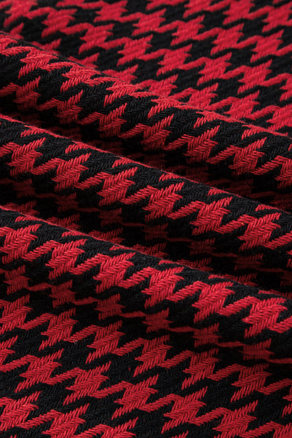 Red Houndstooth Print V Neck Sleeveless Mini Dress