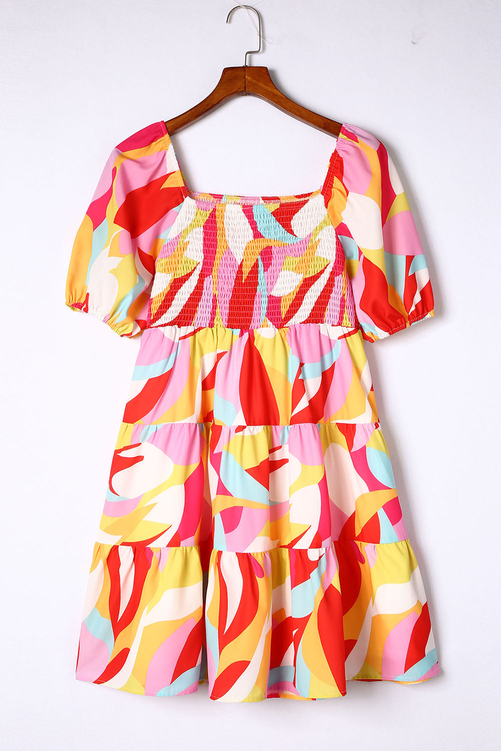 Multicolor Geometric Print Smocked Babydoll