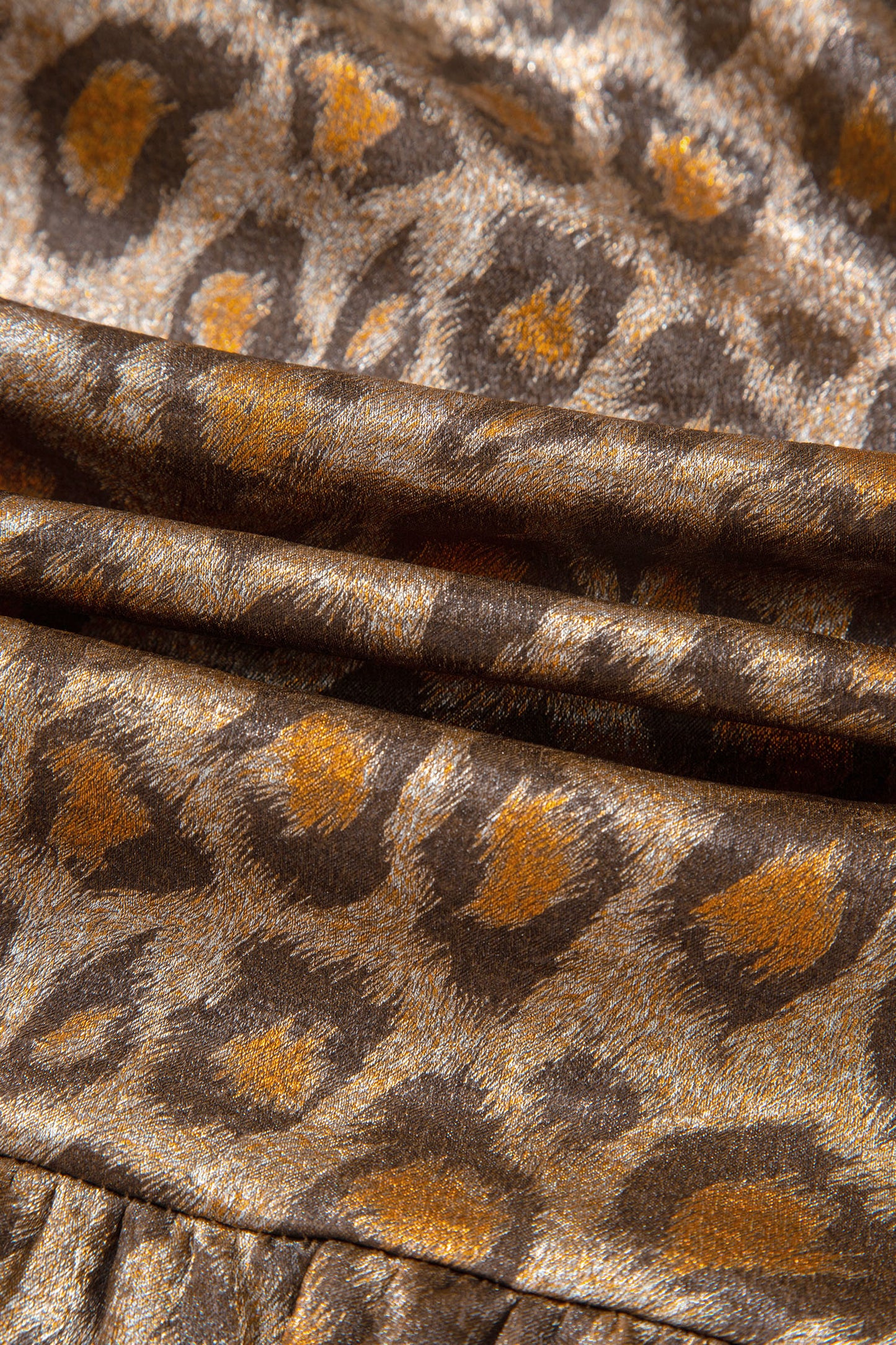 Khaki Leopard Print V Neck Ruffled Sleeve Tiered Loose Mini Dress