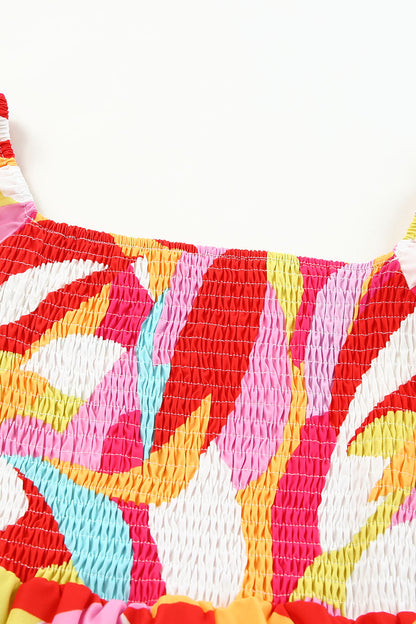 Multicolor Geometric Print Smocked Babydoll