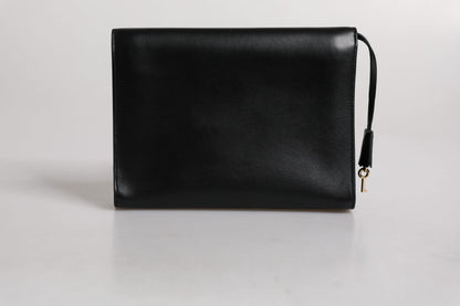 Dolce & Gabbana Black Leather Logo Plaque Document Briefcase Bag