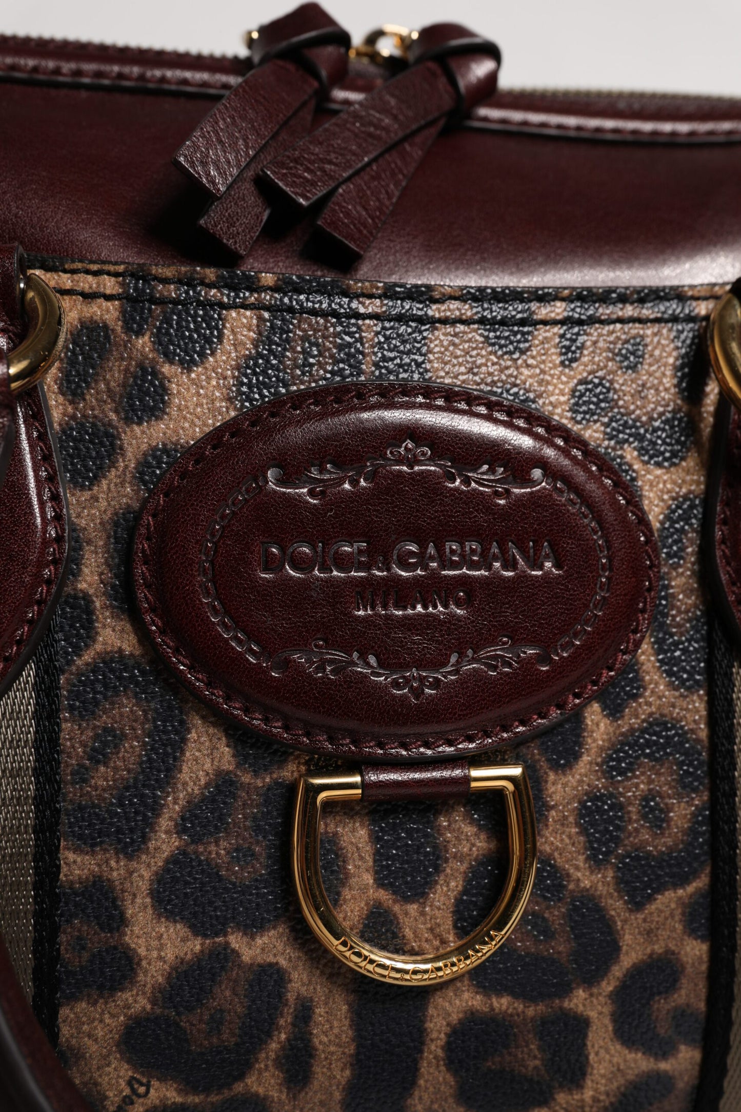 Dolce & Gabbana Brown Leopard Leather Shoulder Strap Duffle Bag