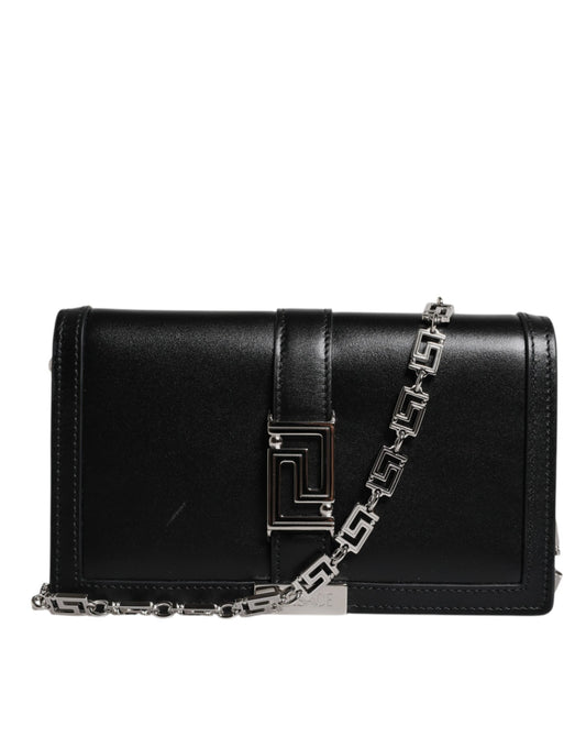 Versace Black Calfskin Leather Chain Strap Shoulder Crossbody Bag