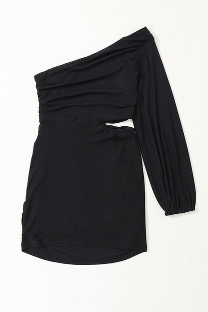 Black Asymmetric One Shoulder Cutout Bodycon
