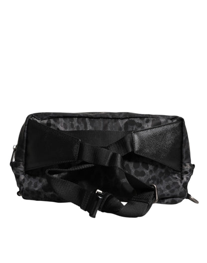 Dolce & Gabbana Black Gray Leopard DG Logo Belt Waist Fanny Pack Bag