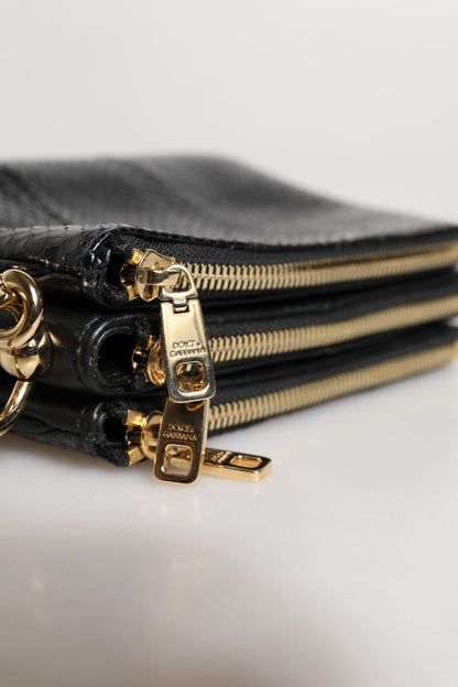 Dolce & Gabbana Black Exotic Leather Shoulder Sling Clutch Bag