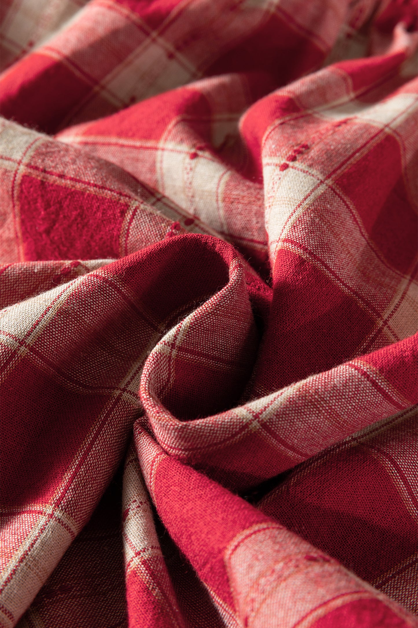 Red Plaid Print Smocked Puff Sleeve Mini Dress