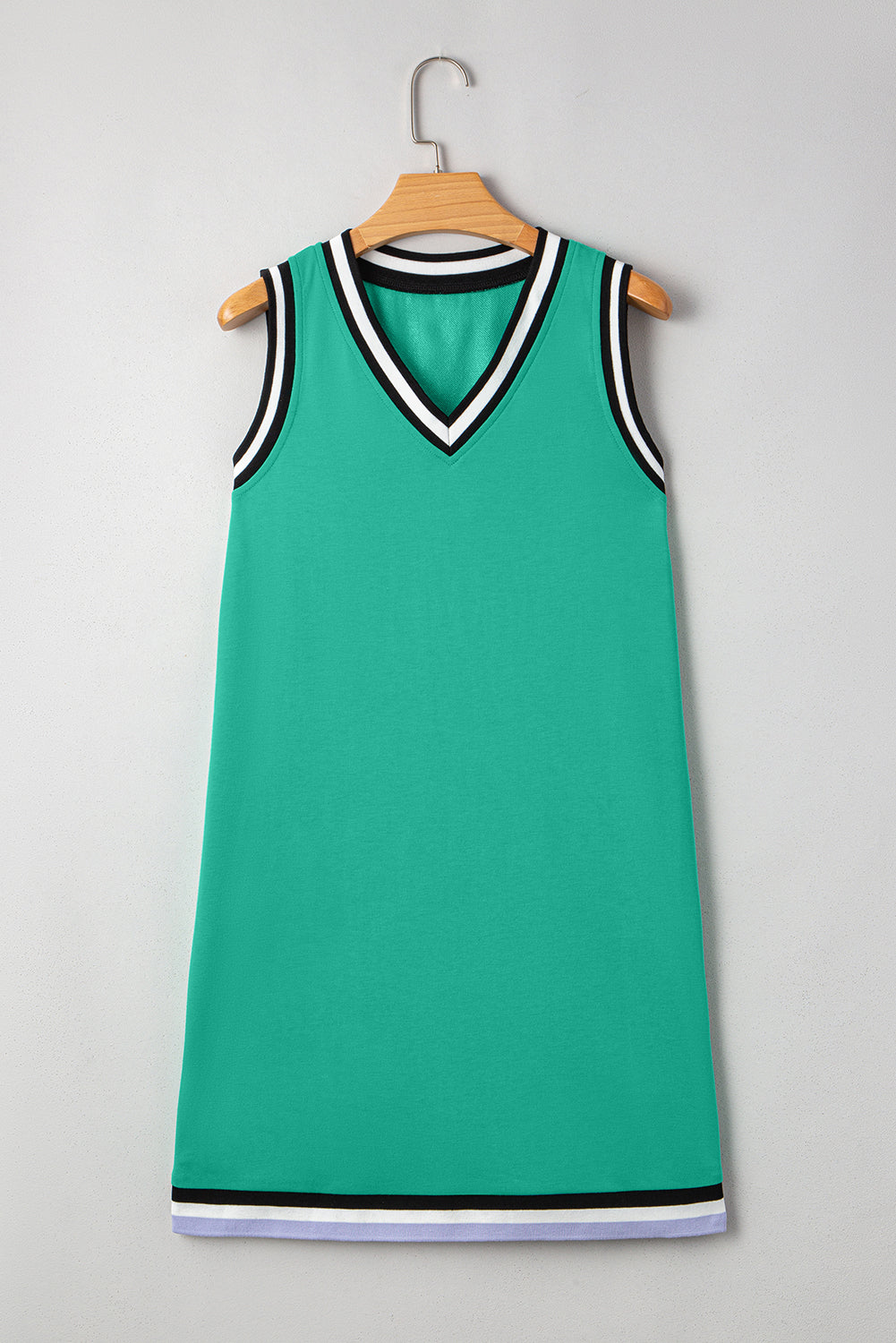 Mint Green Color Contrast Trim V Neck Shift Sleeveless Mini Dress