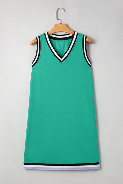 Mint Green Color Contrast Trim V Neck Shift Sleeveless Mini Dress