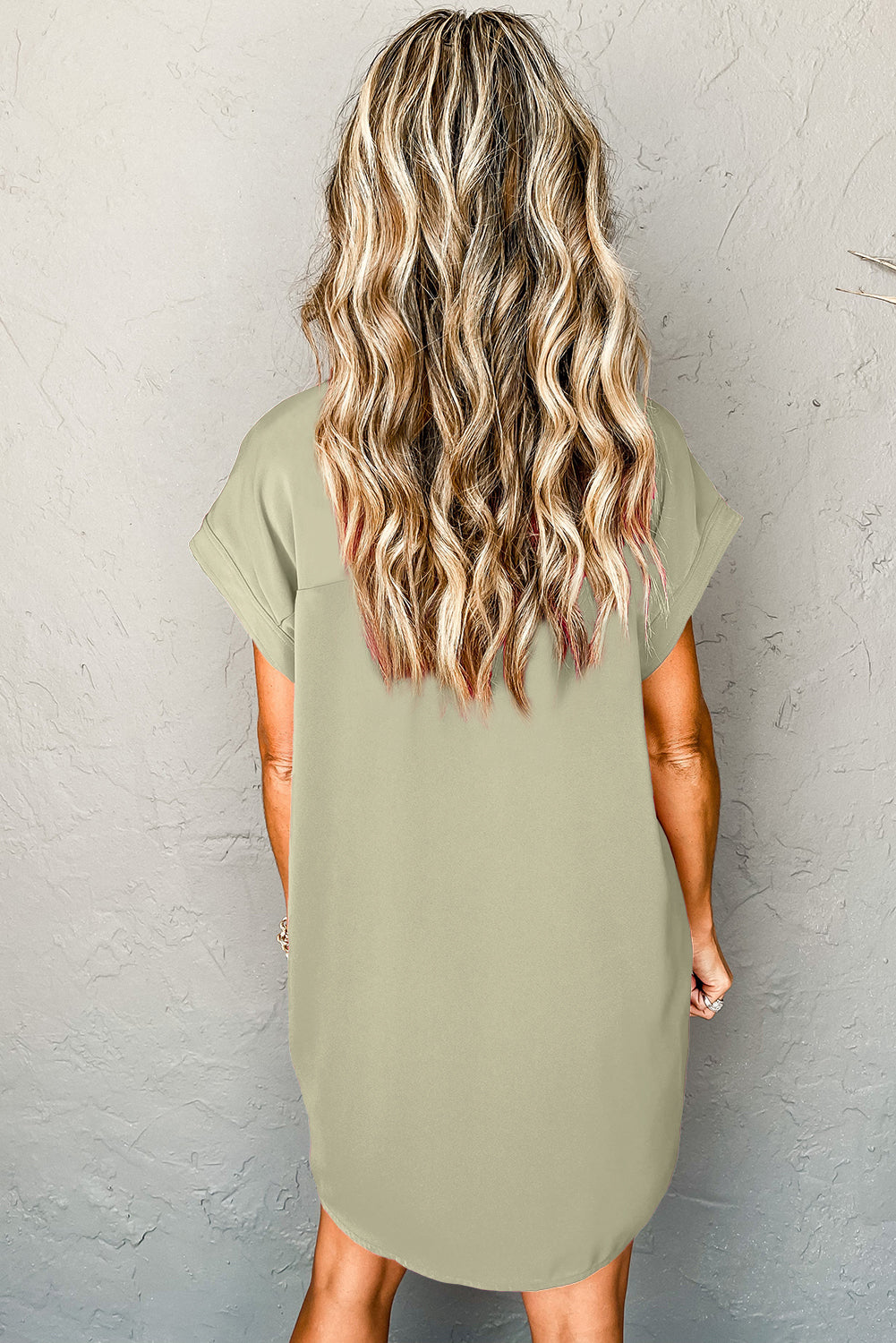 Laurel Green Buttoned Collar Shift T-shirt Mini Dress