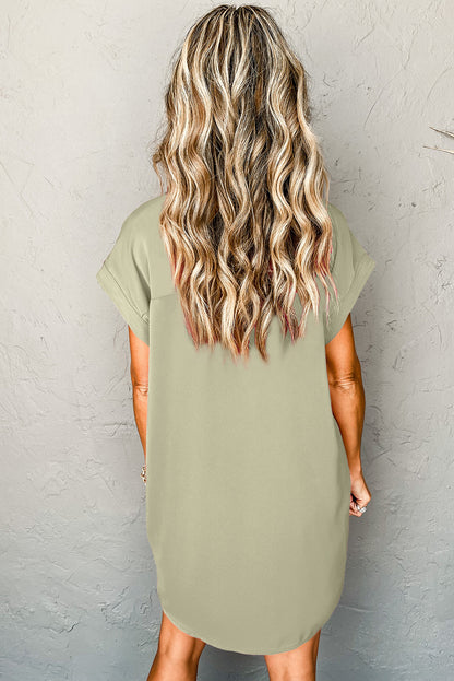 Laurel Green Buttoned Collar Shift T-shirt Mini Dress