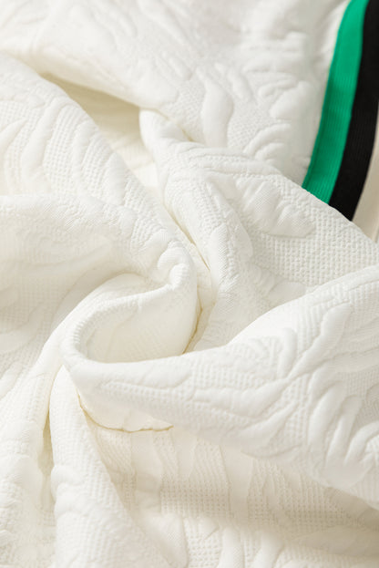 White Jacquard Textured Quarter Zipper Shift Mini Dress