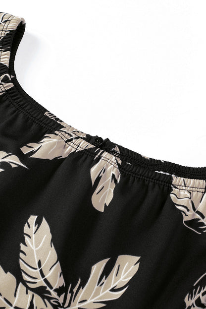 Black Pattern Print Off Shoulder Slit Bodycon 