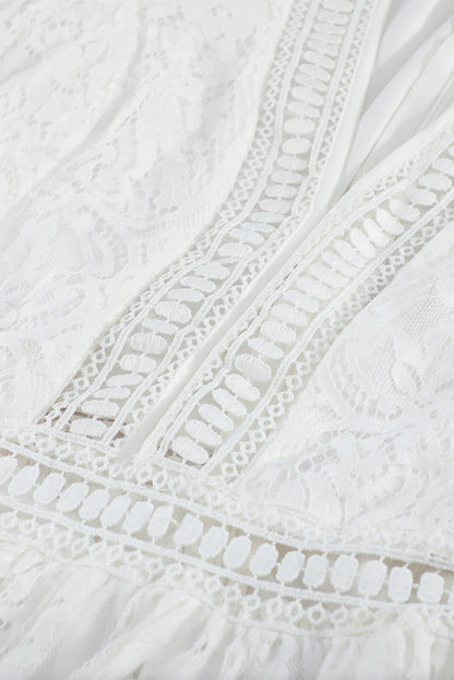 White V Neck High Waist Lace
