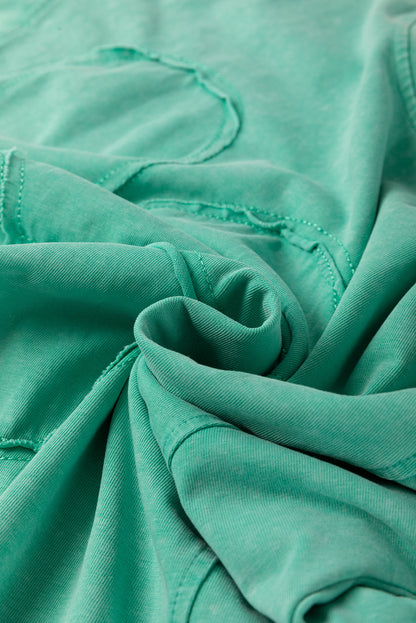 Mint Green Mineral Wash Flower Patchwork Mini T Shirt Dress