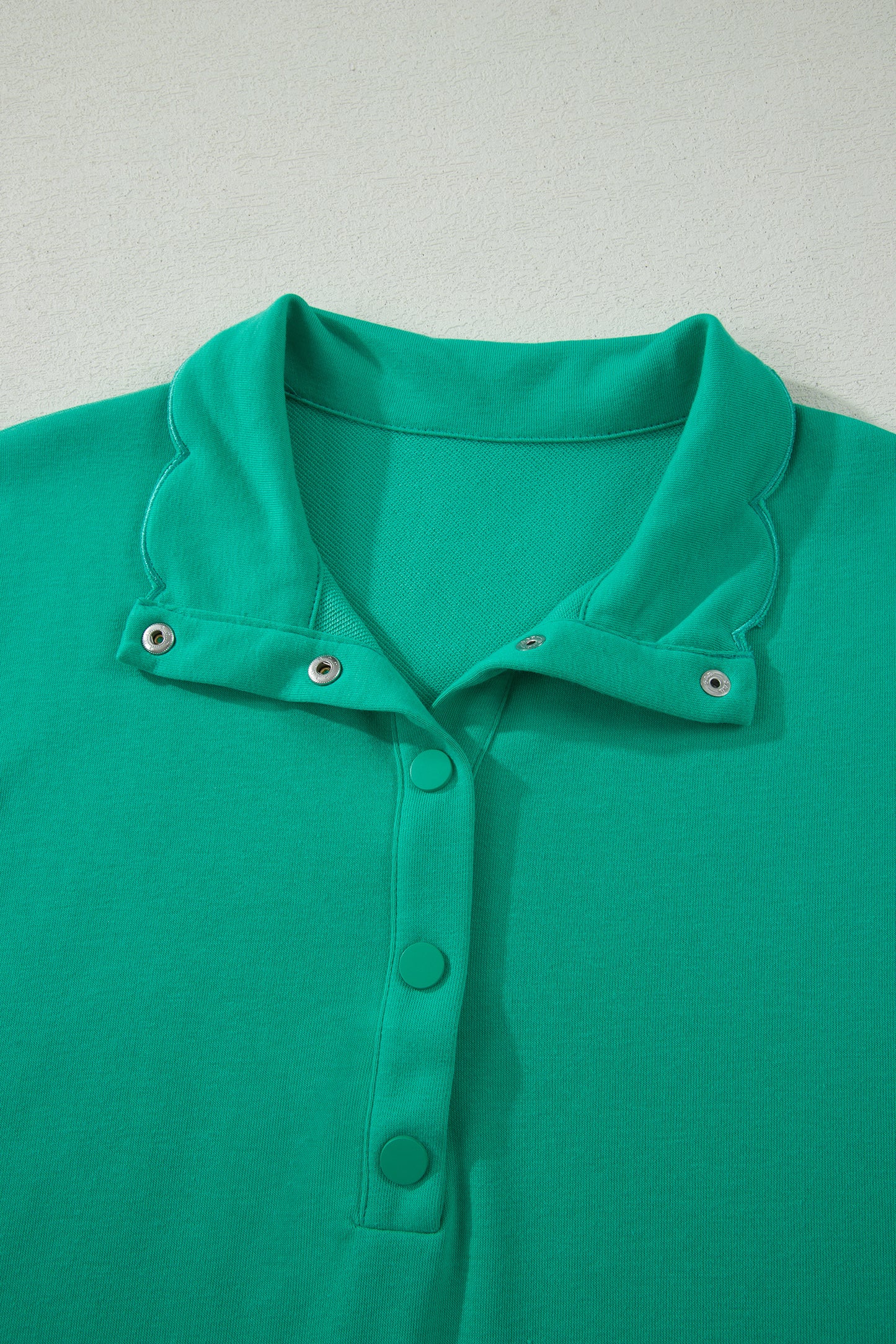 Beau Blue Solid Color Snap Button Polo Collar Short Sleeve Scallop Hem Mini Dress