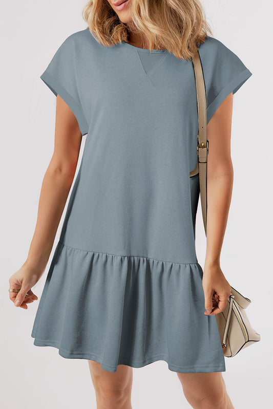 Ashleigh Blue Solid Color Cap Sleeve Drop Waist T Shirt Dress