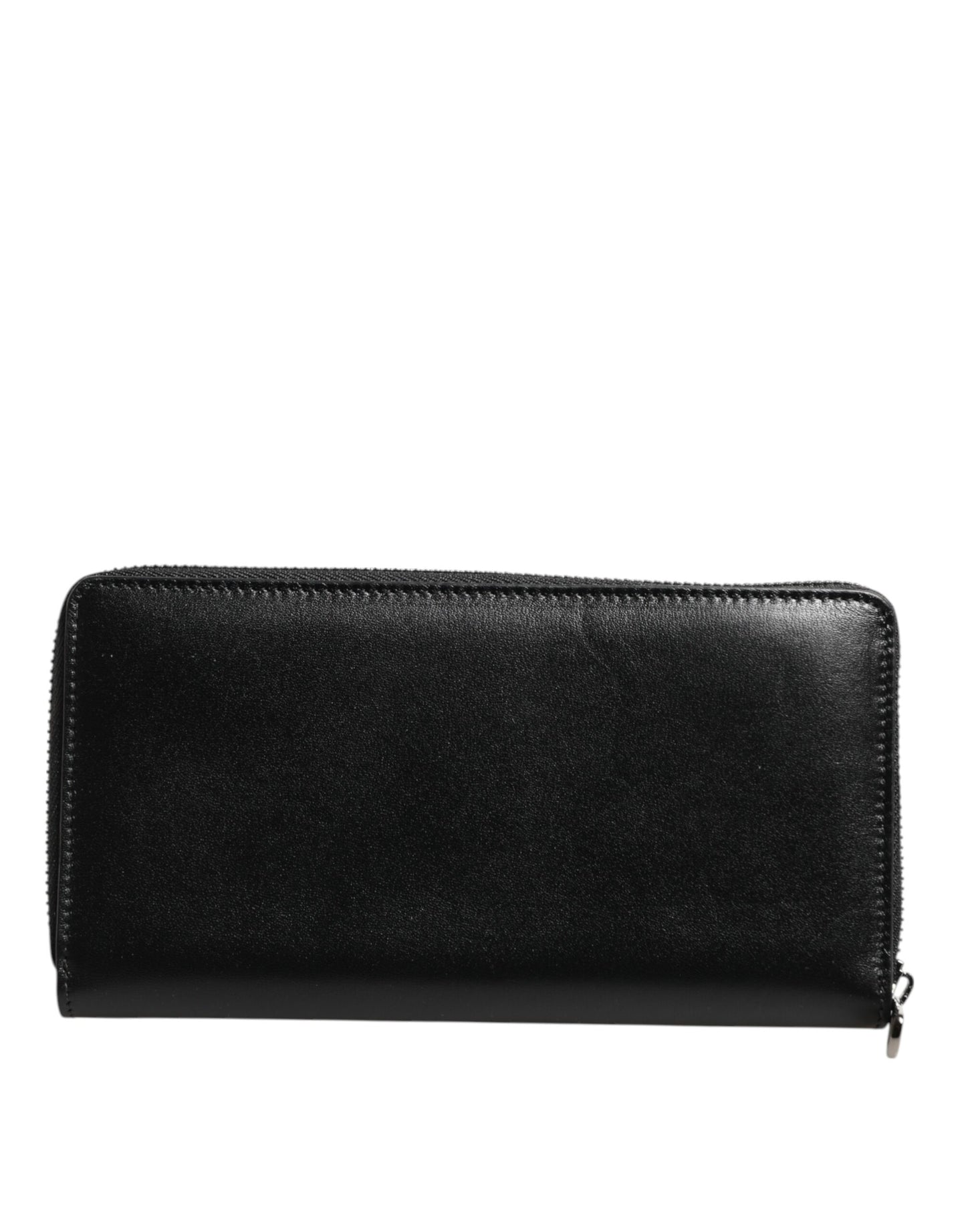 Dolce & Gabbana Black Leather Logo Plaque Zip Around Continental Wallet